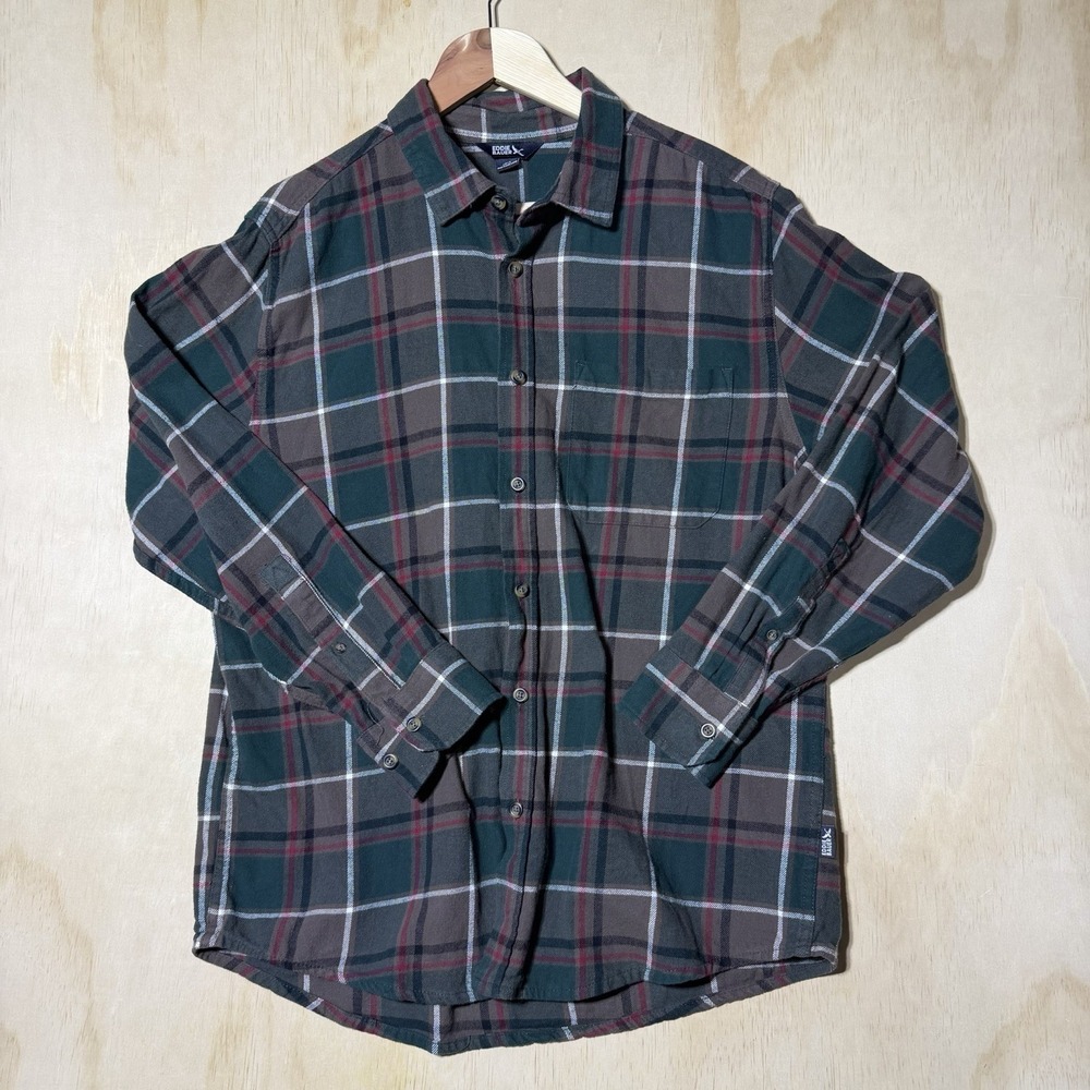 Eddie Bauer Flannel Shirt Mens Large Green Plaid Button Up Cotton Outdoor Hiking